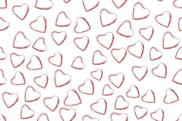 Seamless Pattern Redhanddrawn Hearts White Background Valentine Day — Stock Photo, Image