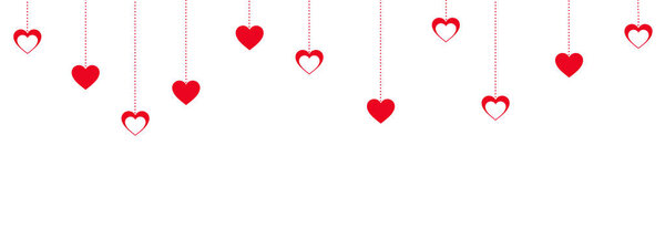 День святого Валентина фон с висящими красными сердцами
