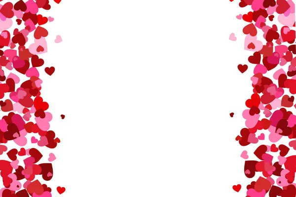 Vliegen hart confetti, Valentijnsdag achtergrond, eenvoudige textuur van verliefdheid. Frame van harten. Valentines Day card — Stockfoto