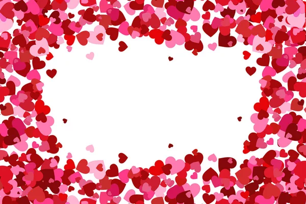Vliegen hart confetti, Valentijnsdag achtergrond, eenvoudige textuur van verliefdheid. Frame van harten. Valentines Day card — Stockfoto