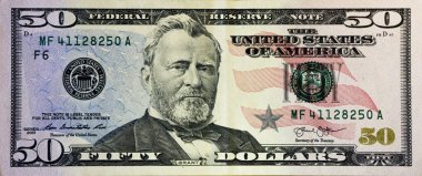 Close-up view of a 50 dollar United States treasury bill clipart