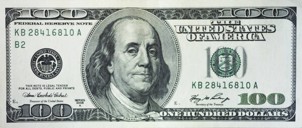 Macro shot of an old 100 dollar banknote