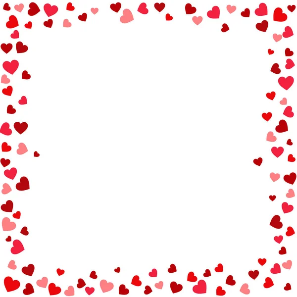 赤いキラキラとバレンタインデーのハートのフレーム。2 月 14 日。心フレーム テンプレートの紙吹雪. — ストック写真