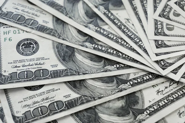 100 Dolarlık Banknotlar Yelpaze Yığını Kapat — Stok fotoğraf