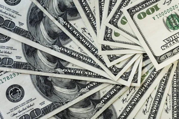 100 Dolarlık Banknotlar Yelpaze Yığını Kapat — Stok fotoğraf