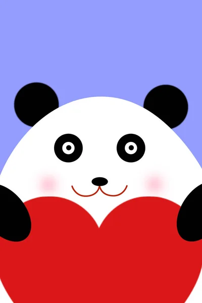 Schattige Cartoon Panda Met Een Hart Zijn Poten Valentijnsdag Kaart — Stockfoto
