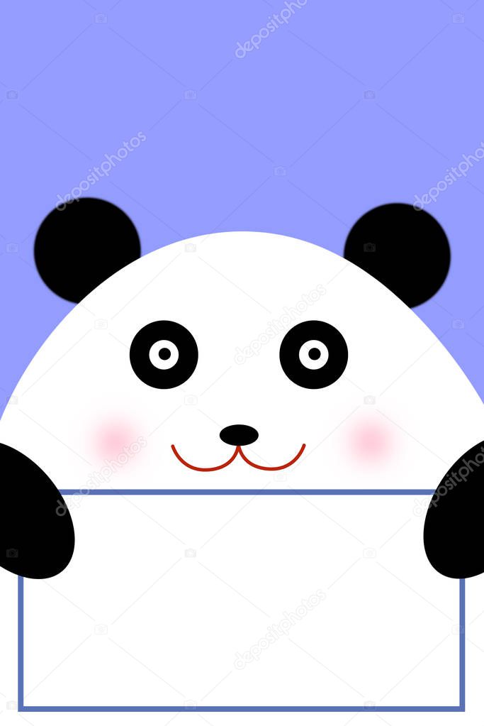 Cute cartoon panda with empty paper . Valentine's Card.