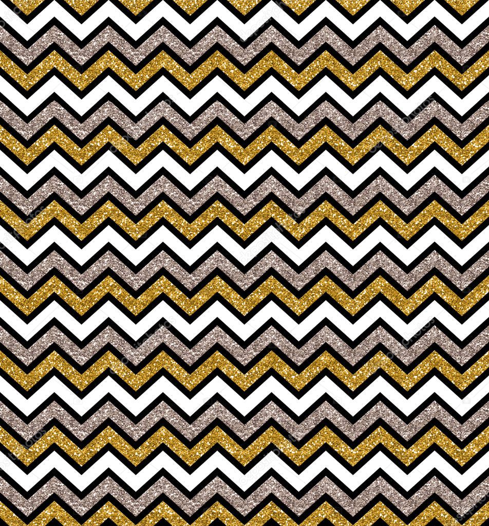 Zigzag gold and glow silver seamless pattern. Geometric background. Print cloth, label, banner, card, website, wrapper, wrap