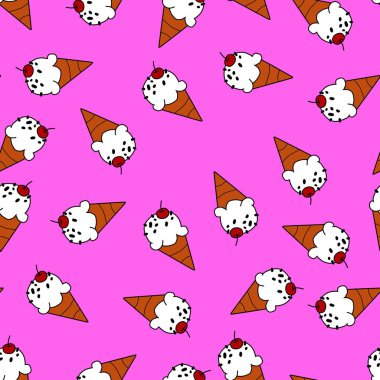 Sarma için pembe arka plan dikişsiz desen üzerinde dondurma konisi