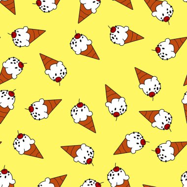 Sarma için sarı arka plan dikişsiz desen üzerinde dondurma konisi