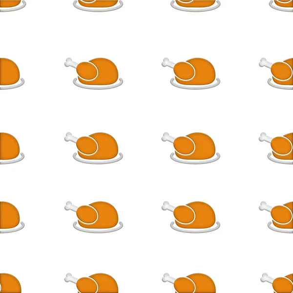 Thanksgiving autumnal seamless pattern with roasted turkeys on a plate, white background