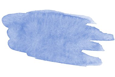 Soyut mavi suluboya el boyası dokusu, beyaz arkaplanda izole edilmiş, suluboya desenli arka plan, suluboya damlası, iz bırakılmış.
