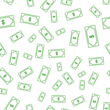 Düz para birimi yeşil banknot simgesi. Beyaz arka planda dolar indirimi illüstrasyonu. Banknote tasarısı kusursuz şablon iş konsepti