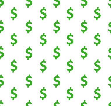 Dolar işaretleri kusursuz desen. Beyaz arkaplan üzerindeki yeşil sembolleri tekrarlayan ABD para birimi sembolleri ile kaplama.