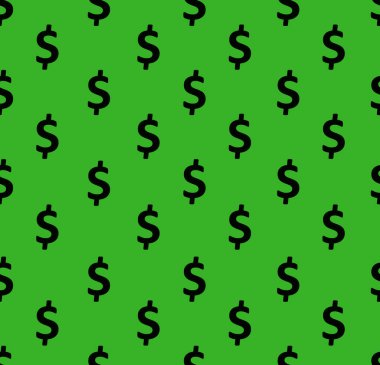 Dolar işaretleri kusursuz desen. ABD para birimi simgelerinin tekrarlanması ile arka plan sarılıyor yeşil arkaplan üzerindeki siyah renk.