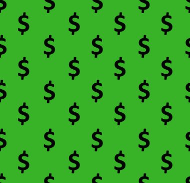 Dolar işaretleri kusursuz desen. ABD para birimi simgelerinin tekrarlanması ile arka plan sarılıyor yeşil arkaplan üzerindeki siyah renk.