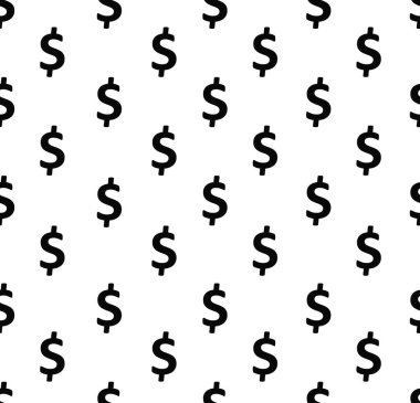 Dolar işaretleri kusursuz desen. ABD para birimi simgelerinin tekrarlanması ile arka plan sarılıyor beyaz arkaplan üzerinde siyah renk.