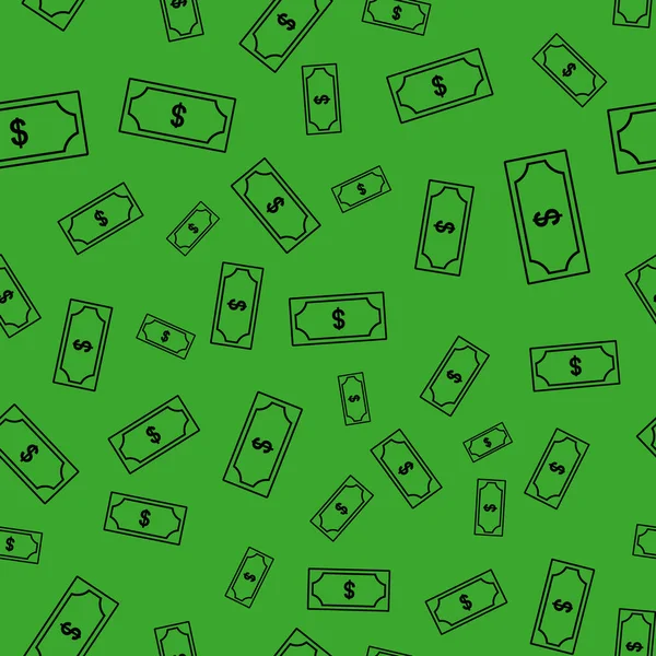 フラットスタイルでドルの通貨黒の銀行券アイコン 緑の背景にドルの現金割引イラスト 紙幣シームレスパターンビジネスコンセプト — ストック写真