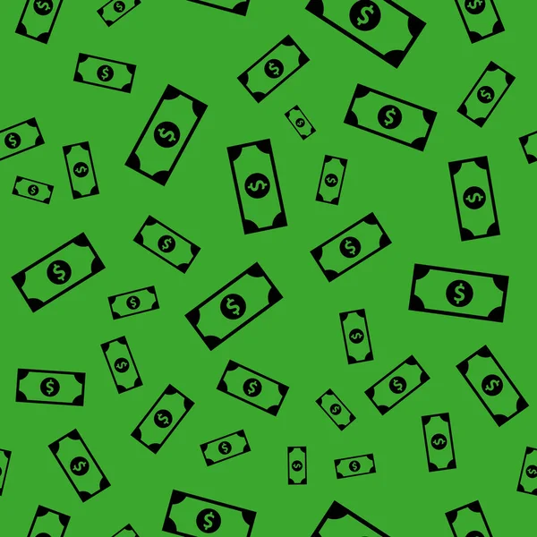 フラットスタイルでドルの通貨黒の銀行券アイコン 緑の背景にドルの現金割引イラスト 紙幣シームレスパターンビジネスコンセプト — ストック写真