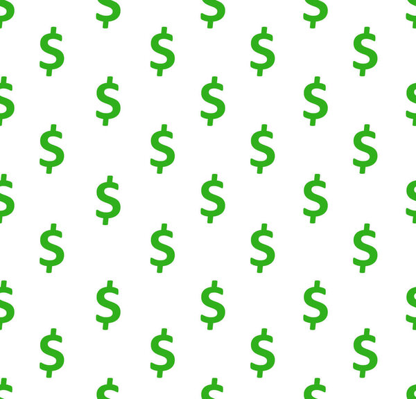 Dollar sign seamless pattern. Wrapping background with repeating USA currency symbols green colour on white background.