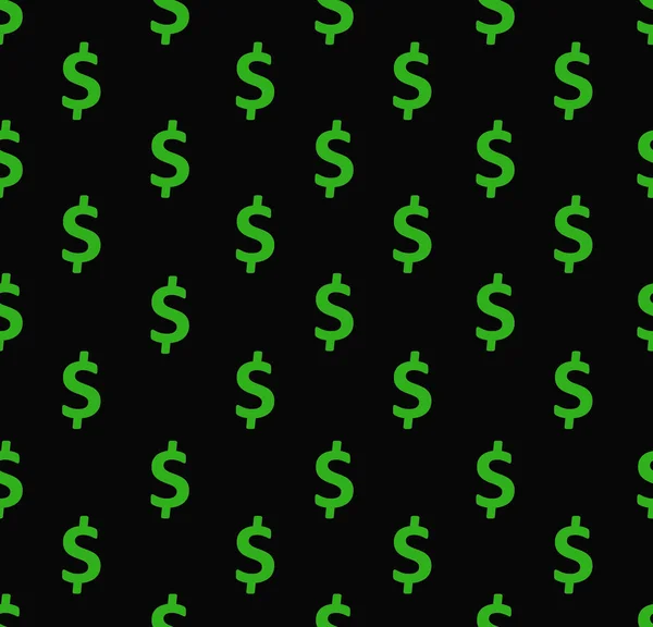 Dollar sign seamless pattern. Wrapping background with repeating USA currency symbols green colour on black background.