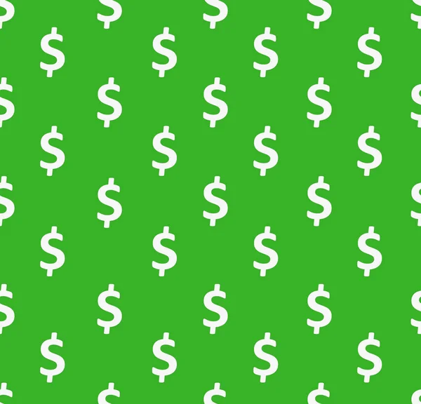美元标志无缝图案 在绿色背景上重复美国货币符号白色的包装背景 — 图库照片