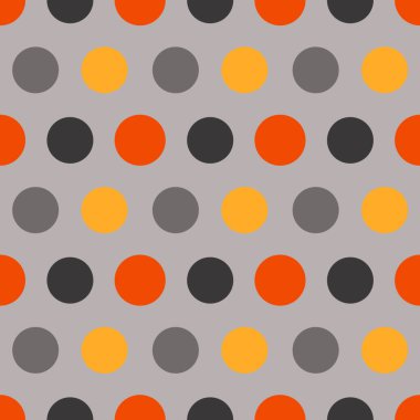 Sonbahar dikişsiz polka desenleri. Duvar kağıdı, arkaplan, ambalaj için sonsuz doku. Cadılar Bayramı ve Şükran Günü süsü. Turuncu, mavi ve gri renkler.