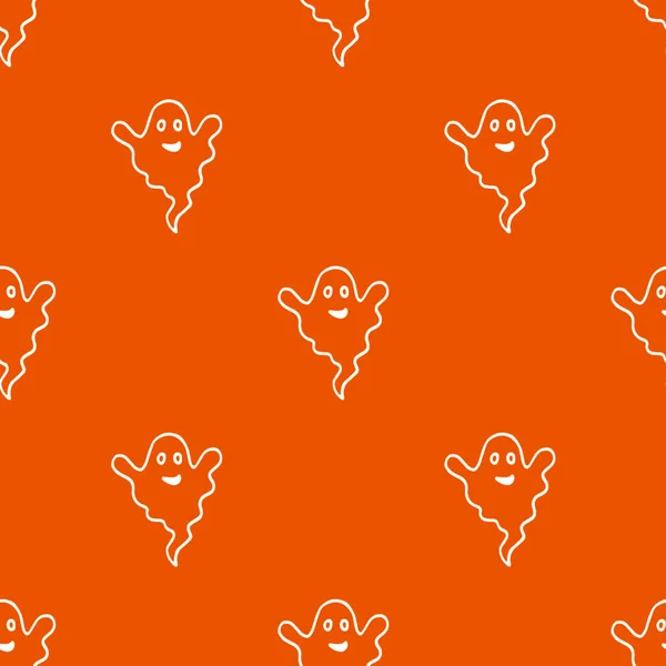 Autumn seamless pattern with ghosts . Endless texture for wallpaper, background, wrapping. halloween and thanksgiving ornament. White, orange colors.