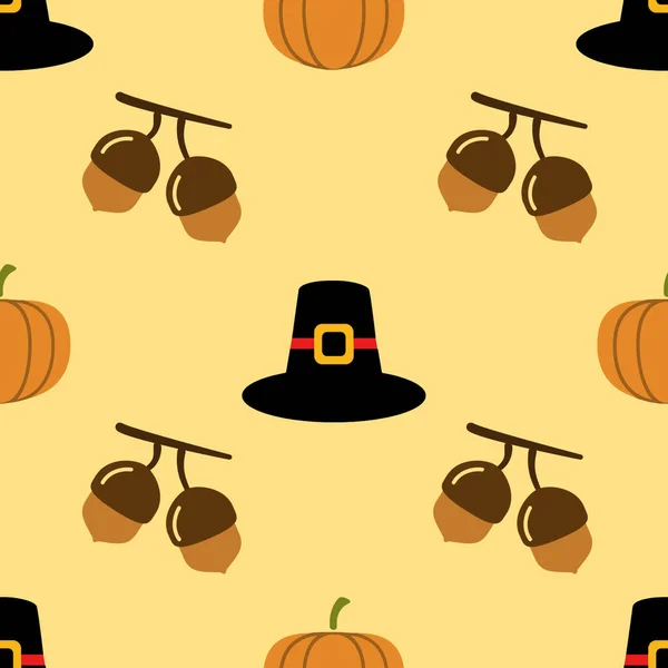 Joyeux Thanksgiving Day motif sans couture sur fond orange avec gland, chapeau, citrouille. fête nourriture célébration automne illustration — Photo