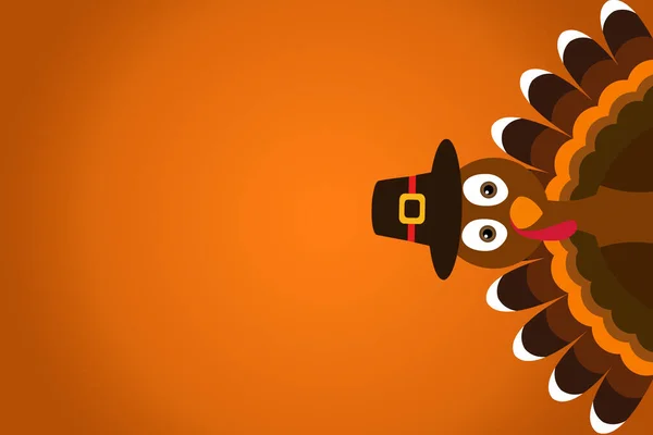 Mignon dessin animé Turquie Pilgrim avec chapeau sur fond dégradé orange Affiche de Thanksgiving. — Photo