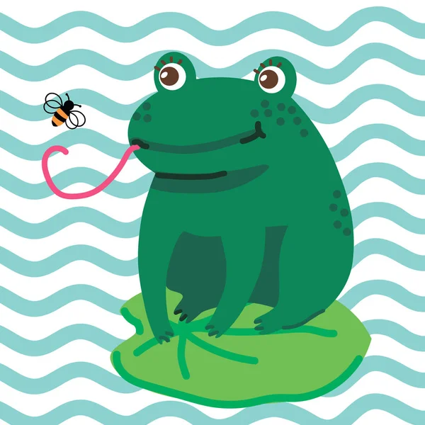 Frog Green Cute — Stock Vector