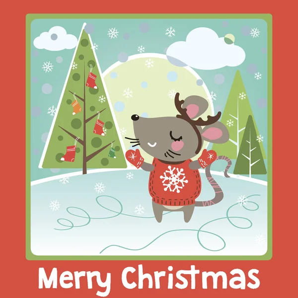 Christmas Mouse Card-04 — Stock Vector