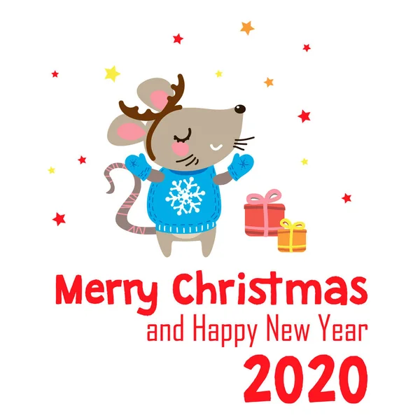 Christmas Mouse Card-03 — Stock Vector