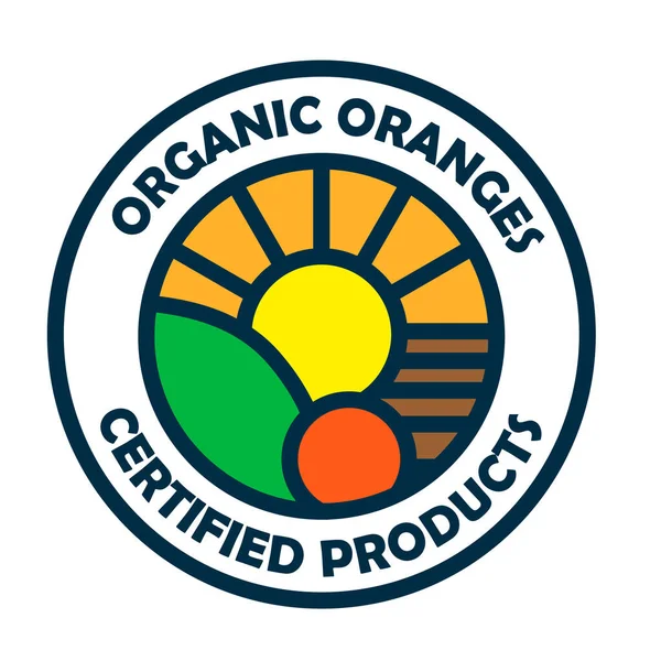 Organic Farm Logo Template Certified Products Stamp Organic Orange Garden — Stock Vector