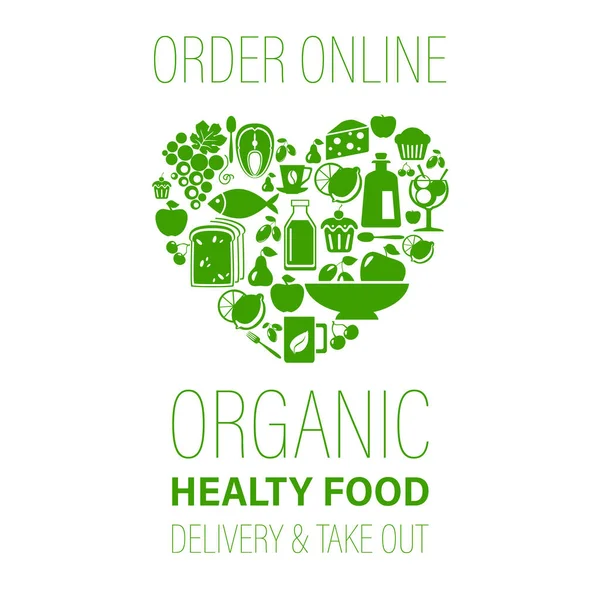 Order Online Organic Healthy Food Vector Illustration Heart Shape Organic Vector Graphics