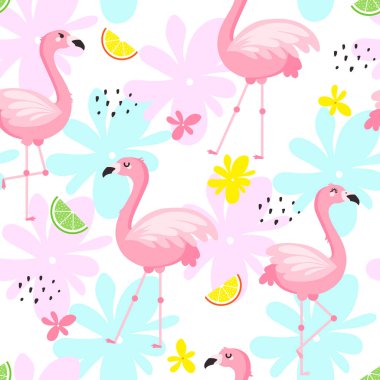 Pink flamingo vector seamless pattern design for fabric, textile and decor. clipart