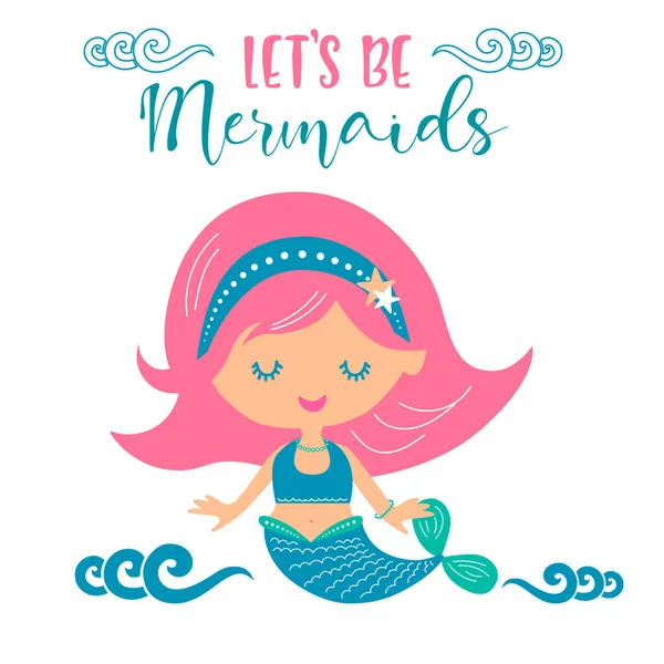 Let Mermaids Vector Illustration Kids Birthday Party Invitation Card Kids Vector Graphics