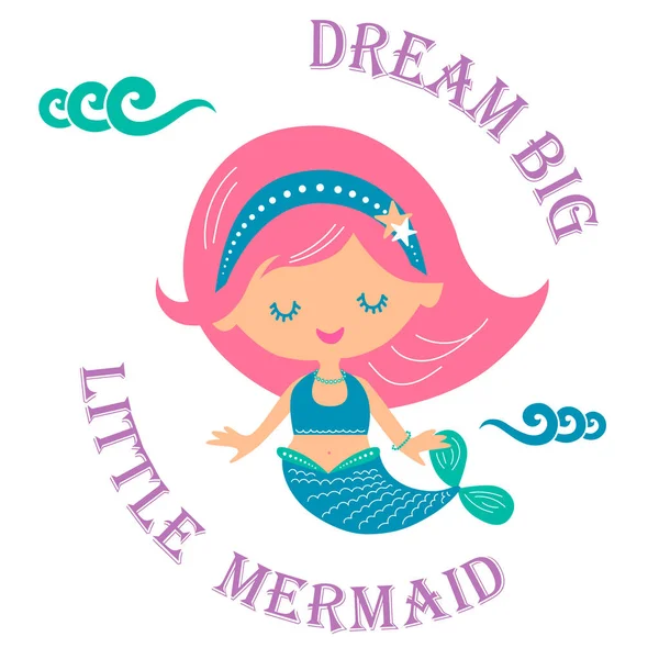 Dream Big Little Mermaid Vector Illustration Kids Birthday Party Invitation Royalty Free Stock Vectors