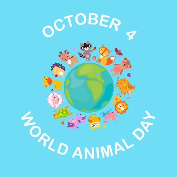 Werelddierendag Oktober Vector Illustratie Schattige Baby Dieren Hele Wereld Stockvector