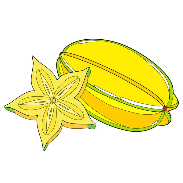Rijp Sterrenfruit Met Plak Geïsoleerd Transparante Ondergrond Averrhoa Carambola Sterrenappel Stockvector