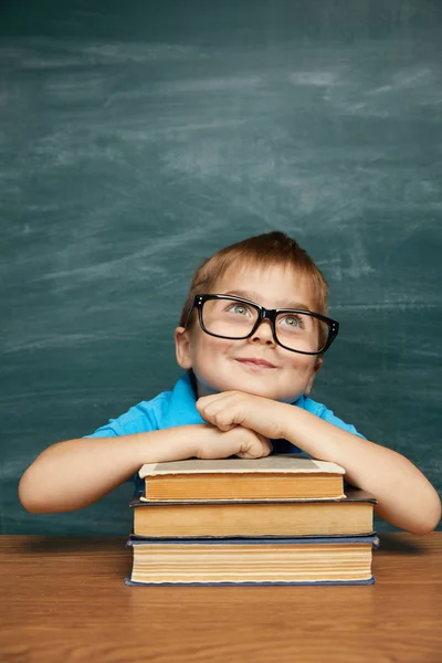 Back School Concept School Child Boy Classroom Funny Kid Green — Stock Photo, Image
