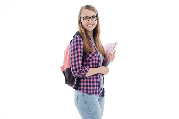 一个年轻的学生女孩在白色背景上的肖像 — 图库照片