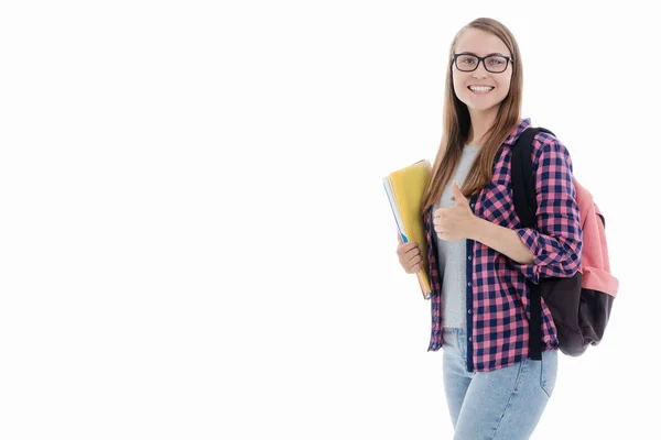 Retrato de una joven estudiante sobre un fondo blanco — Foto de Stock