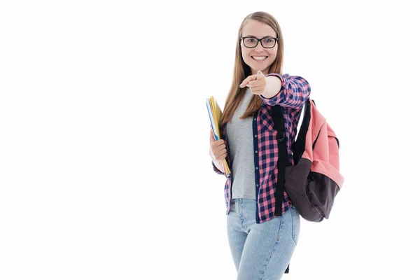 Porträtt av en ung student tjej på en vit bakgrund — Stockfoto