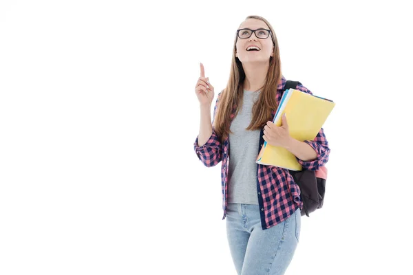 Retrato de una joven estudiante sobre un fondo blanco Fotos De Stock Sin Royalties Gratis