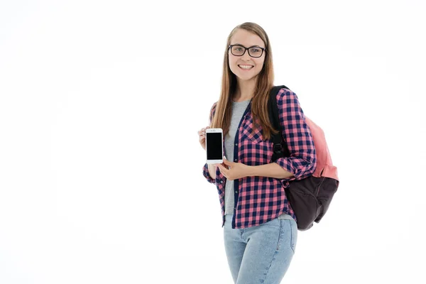 Porträt einer jungen Studentin auf weißem Hintergrund — Stockfoto