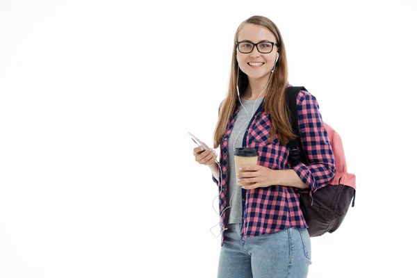 Porträt einer jungen Studentin auf weißem Hintergrund — Stockfoto