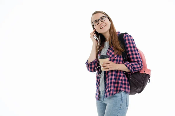 Portrét dívky mladý student na bílém pozadí — Stock fotografie