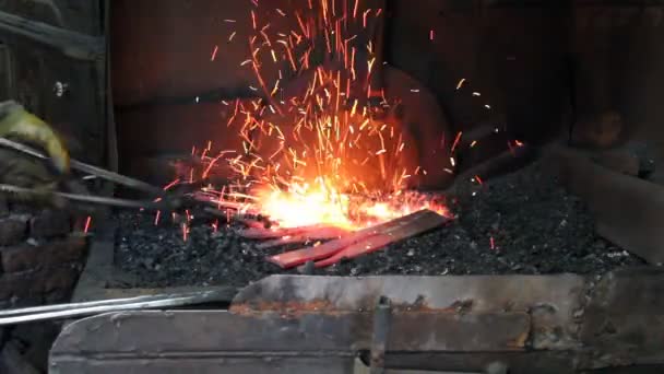 Herrero Forjando Hierro Taller — Vídeos de Stock