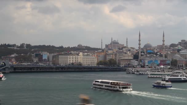 Istanbul Goldenes Horn Eminonu Galata Brücke Panoramablick — Stockvideo